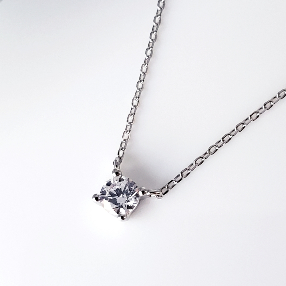 NEW 925 Sterling Silver 4MM Round CZ Diamond Solitaire Pendant Necklace - Picture 2 of 11